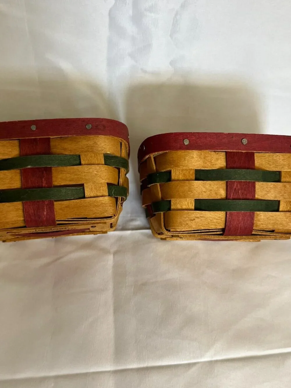 Set of 2 Longaberger 2006 Christmas Little Gift Basket Red & Green Baskets only